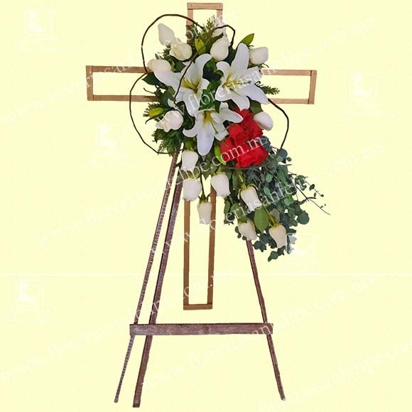 Cruz Luctuosa Con Rosas Blancas y Rojas